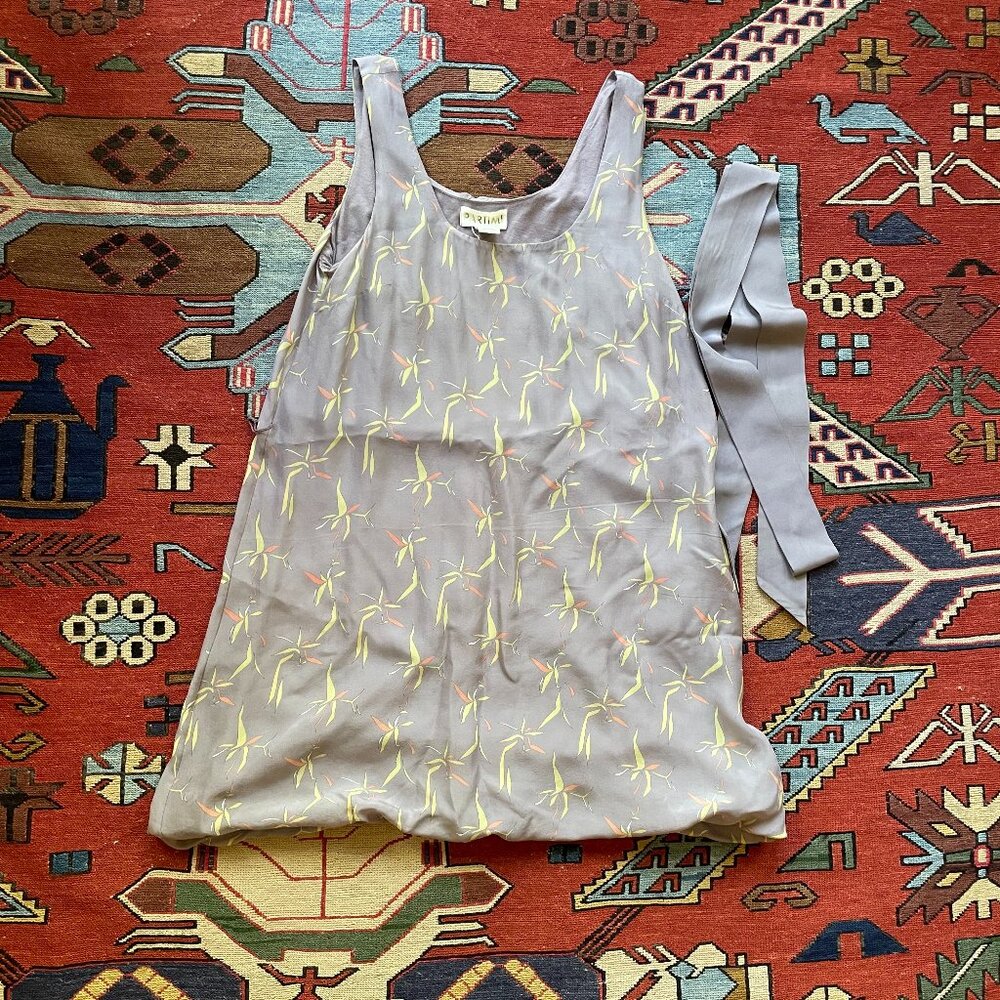 Anthropologie Partimi Women Grey Floral Silk Sleeveless Bubble Mini Dress Size 4